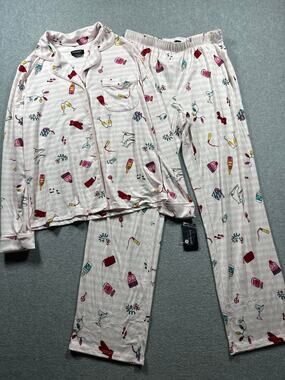 Kate Spade 2-Piece Pajama Set Women's Small Pink Stripe Novelty Print Loungewear
